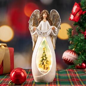 10" Guardian Angel Figurines - Resin Angel Statues and Figurines with Lights Battery Operated Sculpture Angel Gift for Women, Home, Office and Shelf Decor