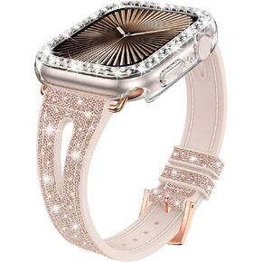 Goton Bling Band + حافظة لأشرطة ساعة Apple 45 مم 44 مم 41 مم 40 مم 38 مم سلسلة 9 8 7 SE 6 5 4 3 2 1، حزام رفيع من السيليكون اللامع للنساء + غطاء ممتص للصدمات مصمم لملحقات iWatch