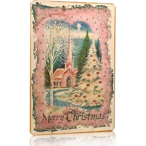 Artlunar Vintage Christmas Decor Gifts Rustic Pink Christmas Church Merry Christmas Tin Sign for Home Farmhouse Kicthen Cafe Bar Wall Decor 8 x 12 Inch (3250)