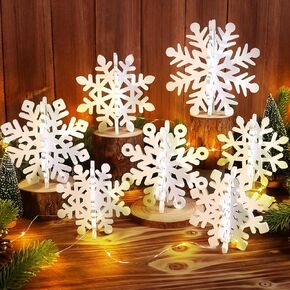 15 PCS Christmas Table Centerpieces, 7 Set Snowflake Decorations and 9.8ft Light, 3D Wooden Snowflakes, Winter Wonderland Decor, White Large Snowflake Decorations for Home Xmas Winter Wedding Party