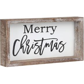 Christmas Tiered Tray Decor, Merry Christmas Block Sign Embossed Metal With Wood Frame - Shelf, Mantel, Home Decor - Rustic Farmhouse Christmas Decoration