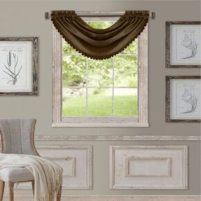 Elrene Home Fashions All Seasons Room-Darkening Waterfall Window Valance, Accessory for Bedroom or Living Room Windows with Rod Pocket Tabs, 52" x 36", Chocolate Brown, 1 Valance