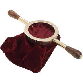 Premium Velvet OFFERING Bag/Collection Basket with Brass & Wooden Handle – 5.11 inch Diameter, Burgundy Church Collection Basket, Sturdy & Elegant for Church Services