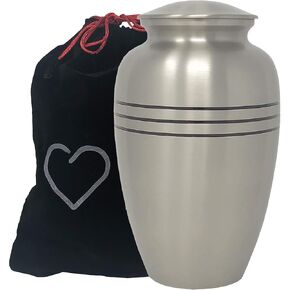 Classic Pewter Adult Cremation Urn - Hand Engraved Accents - Silver Urn - Momentful Life