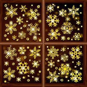 220Pcs Glitter Christmas Snowflake Window Clings 8sheets Clings Glueless Snowflakes Decor for Xmas Glass Windows Home Holiday Decor Xmas New Year Party Winter Window Decor (Glitter Silvery)