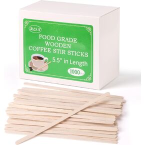 Wooden Coffee Stirrers, Disposable Wooden Coffee Stir Sticks for Coffee & Cocktails, 5.5 Inches 1000PCS Stir Sticks for Coffee Individually WrappedBar Natural Birch Degradable Food Grade