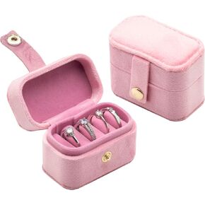 Small Velvet Jewelry Ring Box Mini Travel Gift Case Portable Ring Storage Case for Rings Earrings for Women (Pink)
