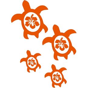 Hibiscus Sea Turtle Family of Four Decal Vinyl Sticker Graphics|UR Impressions|Cars Trucks SUV Walls Windows Laptop|White|7.5 X 6.5 Inch|URI059
