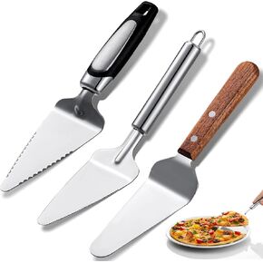 3 Pieces Pie Server Set Stainless Steel Pie Spatula Serrated with Comfortable Handle, Easy to Grip for Cutting and Serving Desserts Pizza and Cake