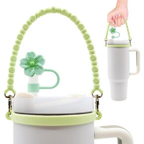 Water Bottle Siliocne Boot, Protective Sleeve for Stanley Cup 30/40 oz, Water Bottle Holder with Strap, Silicone Sling Handle, Carrier, Cover Cap for 10 mm Straw, Tumbler Accessory Gift Set