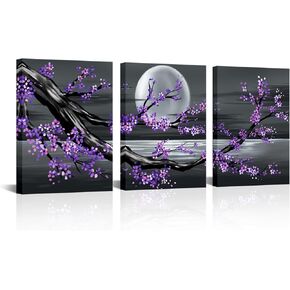 LoveHouse Purple Canvas Wall Art Purple Pictures for Living Room Bedroom Purple and Black Painting Artwork