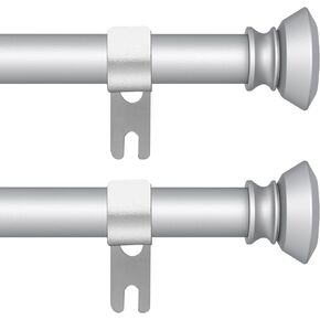 Silver Curtain Rods for Windows 30 to 60 Inch, 2 Pack 5/8 Inch Diameter Adjustable Curtain Rod Set, Decorative Curtain Rods With Brackets for Bedroom, Outdoor, Living Room