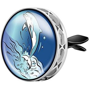 Wild Essentials Dolphin Essential Oil Car Vent Diffuser, Stainless Steel Locket Pendant With 8 Color Refill Pads, Customizable Air Freshener for Aromatherapy