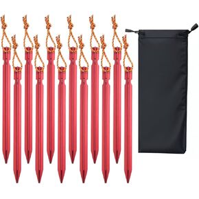 12 Pack Tent Stakes, 7-inch Ultralight Aluminum Ground Pegs with Reflective Pull Ropes, Y-Shape Stakes in a Carrying Bag, for Camping, Backpacking, Hiking Tent, Hammocks and Canopy, Black