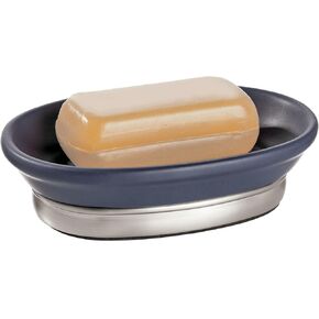 iDesign York Waste Can, Matte Navy/Brushed Nickel