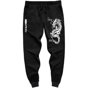 GORGLITTER Men's Japanese Dragon Graphic Sweatpants Drawstring Waist Jogger Pants with Pockets
