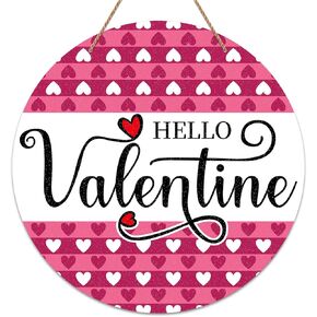 PETCEE Valentine's Day Door Sign Hello Valentines Wreaths for Front Door Valentines Door Decorations Valentines Day Door Hanger Decor for Home Wall Door 11.5" in Kuwait