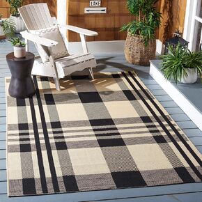 SAFAVIEH Courtyard Collection Accent Rug - 4' x 5'7", Black & Bone, Plaid Design, Non-Shedding & Easy Care, Indoor/Outdoor & Washable-Ideal for Patio, Backyard, Mudroom (CY6201-216)