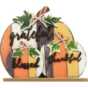 CYNOSA Fall Decorations for Home Blessed Grateful Thankful Fall Decor Farmhouse Wooden Pumpkin Tabletop Signs for Home Thanksgiving Living Room Harvest