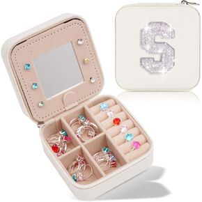 Travel Jewelry Case - Personalized Jewelry Box for Girl,Small Cute Jewelry Organizers and Storage Aesthetic,Travel Essentials Gifts for Girls Women - Pink Box | White S