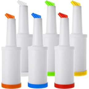6Pack Fruit Juice and Liquor Pour Bottles, Colorful Juice Pouring Bottle Containers, Plastic Juice Pour Bottles for Liquor Juice, Plastic Juice Dispensers for Home Party Bar Kitchen Supplies