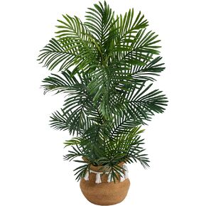 Nearly Natural 4ft. Areca Artificial Palm Tree in Boho Chic Handmade Natural Cotton Woven Planter with Tassels UV Resistant (Indoor/Outdoor)