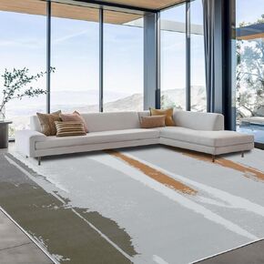 HOMBYS 10x14 ft Modern Area Rug for Living Room Bedroom, Large Abstract Floor Carpet with Non-Slip Backing for Indoor Office Dining Room, Boho Home Deco, Machine Washable, Brick Grey