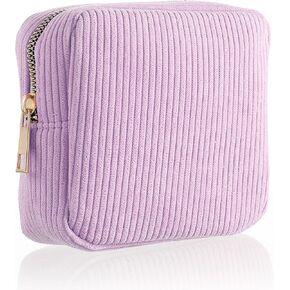 1 PCS Sanitary Napkin Storage Bag, Mini Makeup Bag with Zipper Corduroy Period Bags for Teen Girls for School Small Square Cosmetic Pounch Menstrual Pad Bag Tampon Holder for Purse(Purple)