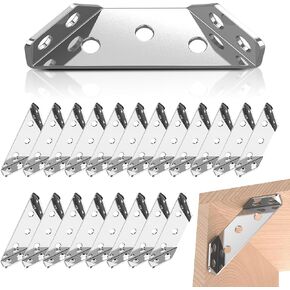 Bigwaves 20-Pack Corner Bracket with Screws,Universal Stainless Steel Furniture Corner Connector, Heavy Duty Triangular Support Angle Brackets for Wood Furniture, Cabinets, Tables, and Chairs