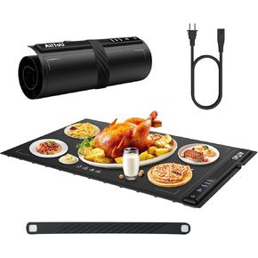 Electric Warming Tray - Full Surface Heating,Rollable & Portable,Premium Silicone Nano-Material,Auto Shut-Off -Versatile Food Warmer for Gatherings,Parties,Everyday Use (Orange Graphene)