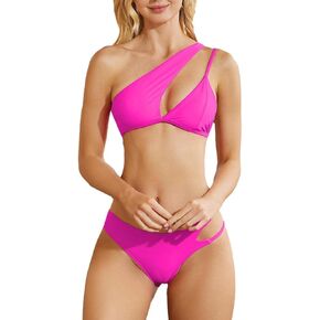 WDIRARA Women's One Shoulder 2 Piece Swimsuits Cut Out Asymmetrical Bikini Set
