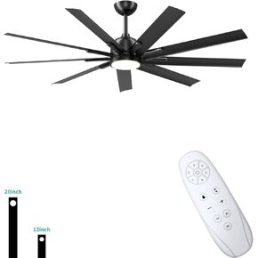 CJOY 84'' Ceiling Fan with Lights and Remote, Large Aluminium Black Industrial Ceiling Fans, Reversible 9 Blades DC Motor, Dimmable Light Fan Bedroom Indoor/Outdoor Ceiling Fans for Patios