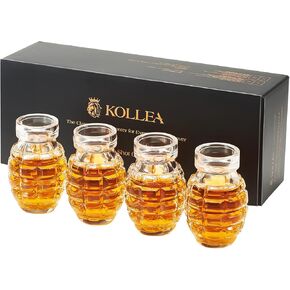Kollea Grenade Shaped Shot Glass Set, Shot Cups with Heavy Base for Whiskey, Tequila, Vodka, Liquors, Set Of 4, 3.7 Oz, Christmas 21st Birthday Gifts for Men Dad, Military Fans, Party Men Cave Decor