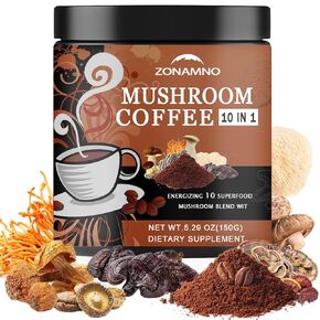 Mushroom Coffee with 10 Superfood Mushrooms Arabica Instant Coffee with Lion’s Mane, Cordyceps, Turkey Tail, Chaga, Reishi for Focus, Energy, Digestion and Immunity Gut Health Support-5.29oz