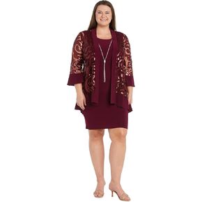 R&M Richards Sequined Jacket Dress with Attached Necklace