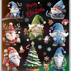 Christmas Window Clings, 95 PCS Reusable Gnome Christmas Window Decorations Decals Santa Claus Double Sided Christmas Window Stickers for Glass