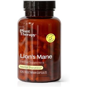 Plant Therapy Lion's Mane Herbal Supplement Capsules, Supports Brain Health, Mental Clarity & Memory & Nerve Health, Fruiting Body Extract, 120 Vegetarian Capsules (4 Month Supply), Made in The USA
