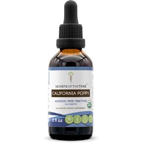 Secrets of the Tribe California Poppy Tincture Alcohol-Free Extract, USDA Organic California Poppy Eschscholzia May Relieve Muscle Cramps and Headaches 2 oz (Health and Beauty)