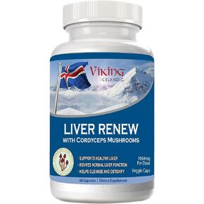Viking Liver Renew Icelandic - Liver Health Support Formula - Comprehensive Mushroom Blend with Cordyceps, Reishi, Shitake, Lions Mane, Maitake and Chaga Mushrooms - 60 Veg Capsules