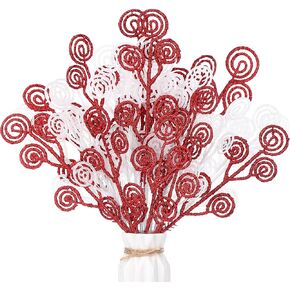 Zeyune 80 Pcs Christmas Candy Shape Curly Sticks Glitter Stem Ornaments Decorative Christmas Tree Picks Artificial Christmas Glittery Twigs for Wedding Holiday Party Home Decorations (Red White)