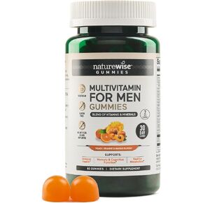 NatureWise Multivitamin for Men, Gummies Peach Mango Flavor, Adult Gummy for Immune Health with Minerals & Vitamin A, C, D, E, B6 and B12, Vegetarian, Soy-Free, Non-GMO, 60 Count[1-Month Supply]
