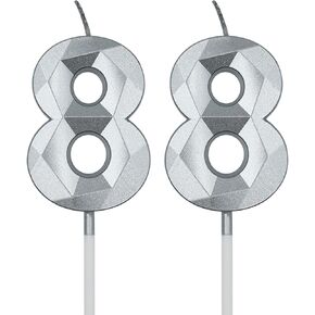 88th Birthday Candles for Cake, Silver Number 88 3D Diamond Shaped Candle Birthday Decorations Party Supplies for Women or Men