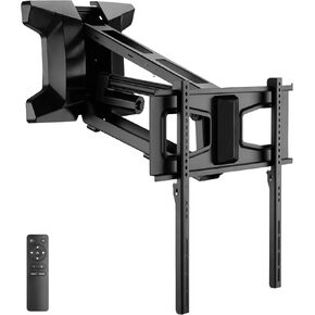 MOUNT-IT! Motorized Fireplace TV Wall Mount | Remote Control Electric Pull Down Mantel Mounting Bracket, Up to 77 Lbs Weight Capacity, Height Adjustable, Swivel, VESA 600x400 Compatible, White