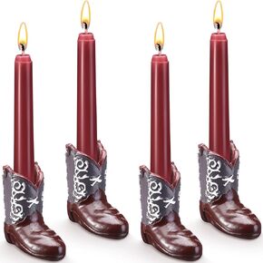 Mumufy 4 Pcs Cowboy Boot Candle Holder 3 H Cowgirl Boot Candlestick Resin Cowboy Boot Candlestick Holder Western Themed Decor for Party Wedding Anniversary Home Bedroom Gift
