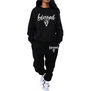 WDIRARA Women's Plus Size Letter Graphic 2 Piece Outfits Long Sleeve Sweatshirt Sweatpants Set Tracksuit