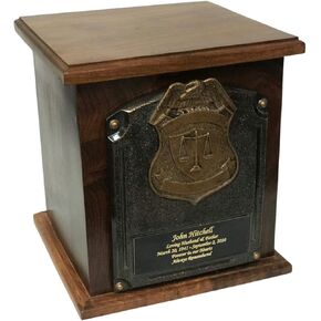 Law Enforcement, Police Officers, Justice Wood Funeral Cremation Urn with Personalization