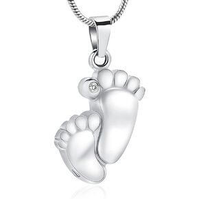 Footprint Urn Necklace for Ashes Cremation Jewelry for Women Men Stainless Steel Baby Foot Memorial Necklaces Keepsake Jewelry for Human Pet Ash Holder with Filler Tool