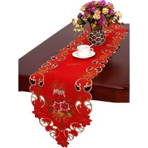 Grelucgo Embroidered Christmas Holiday Short Table Runner 15" X 36", Dresser Scarf