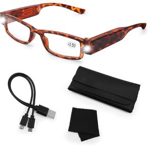 Rechargeable Magnifying Glasses Reading Glasses with Lights Bright LED Readers Lighted Magnifying Eyewear for Women Men