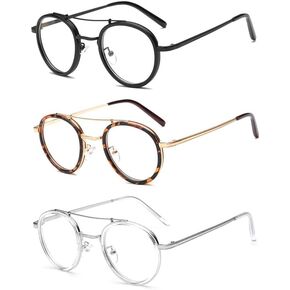 bullabulling Retro Round Reading Glasses for Men, Blue Light Blocking Womens Computer Readers Retro Metal Frame